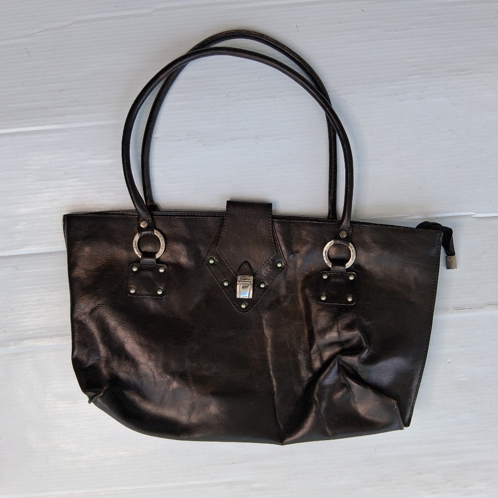 Cristina Womens Black Leather Shoulder Handbag Made in Italy